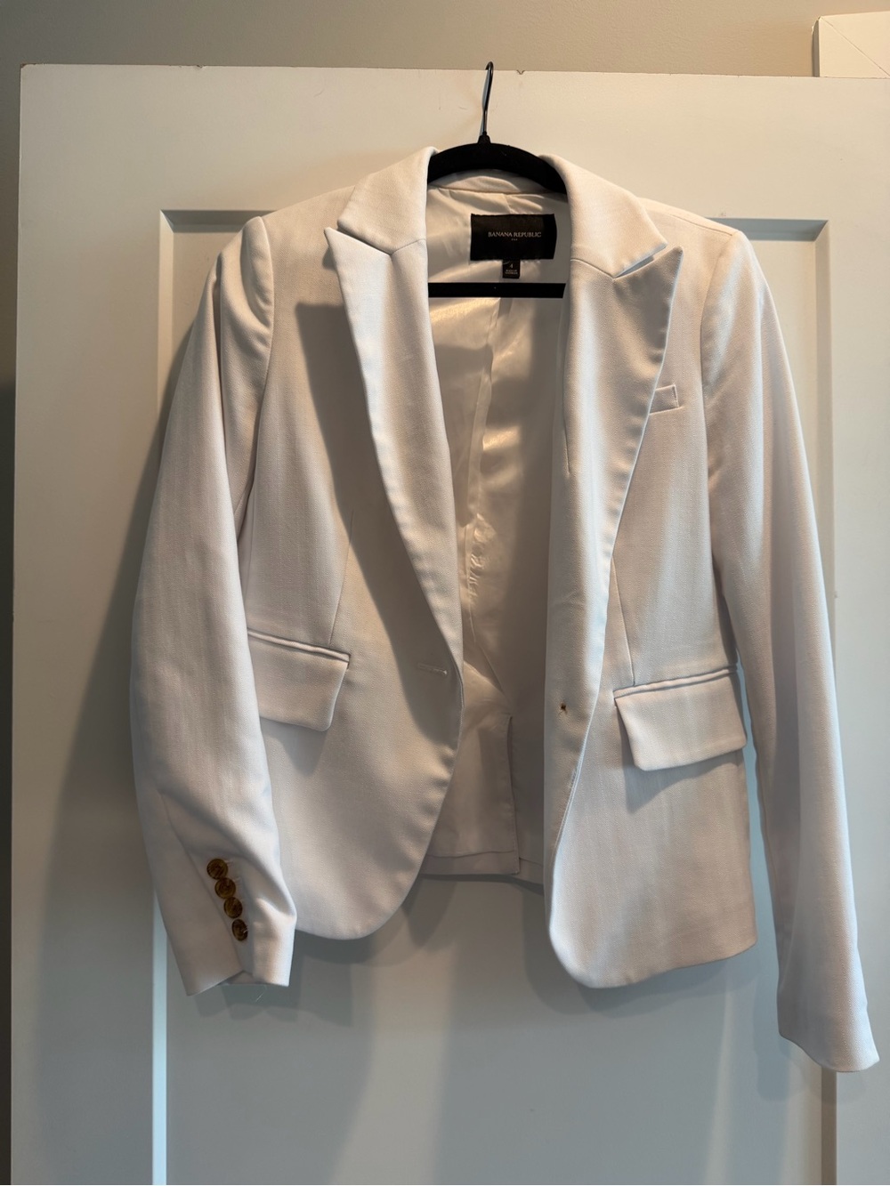 Banana Republic White Women's Tailored Blazer with Gold Buttons